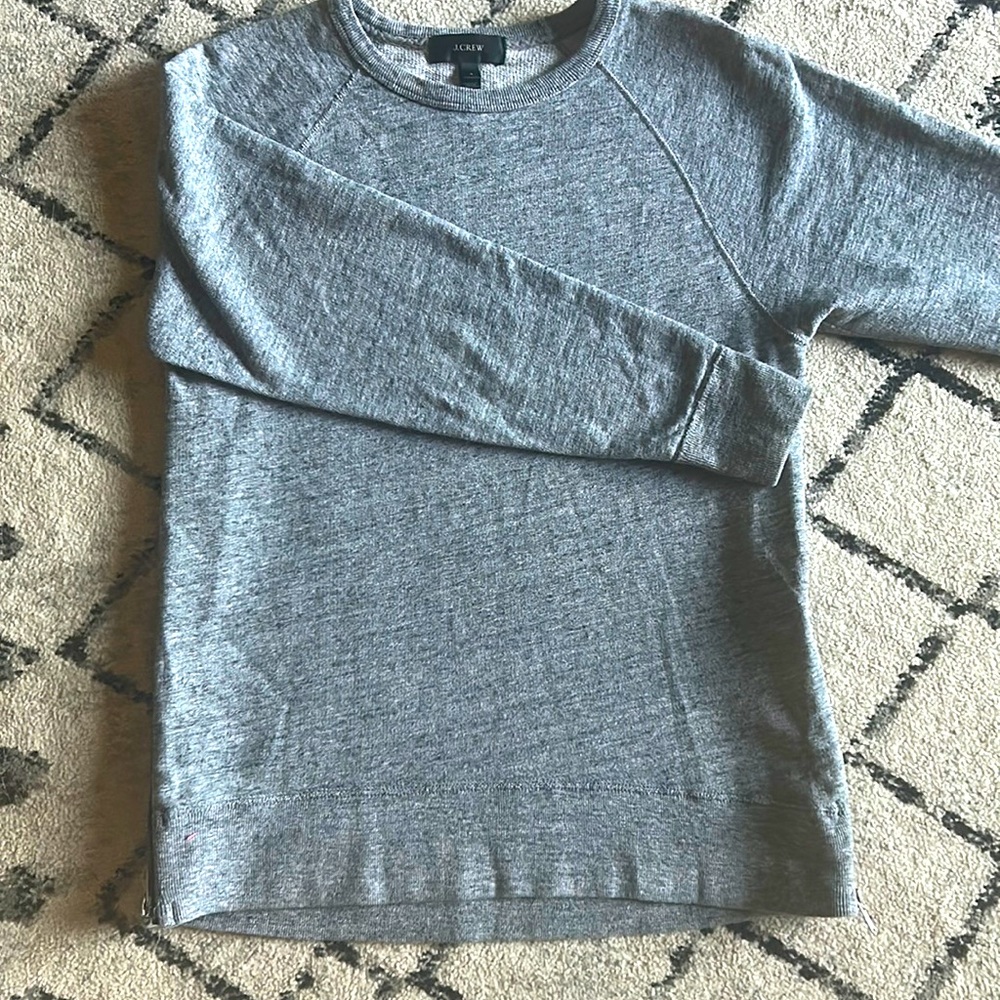 Heather Gray J. Crew sweatshirt with side zips.